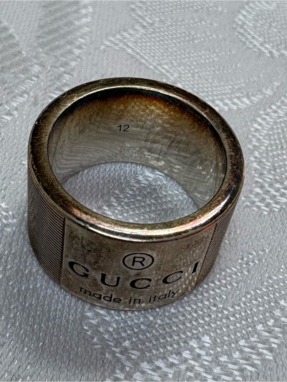 Gucci Trademark Sterling Silver Logo Striped Wide Band Ring (Authentic - Italy) - Picture 3 of 7